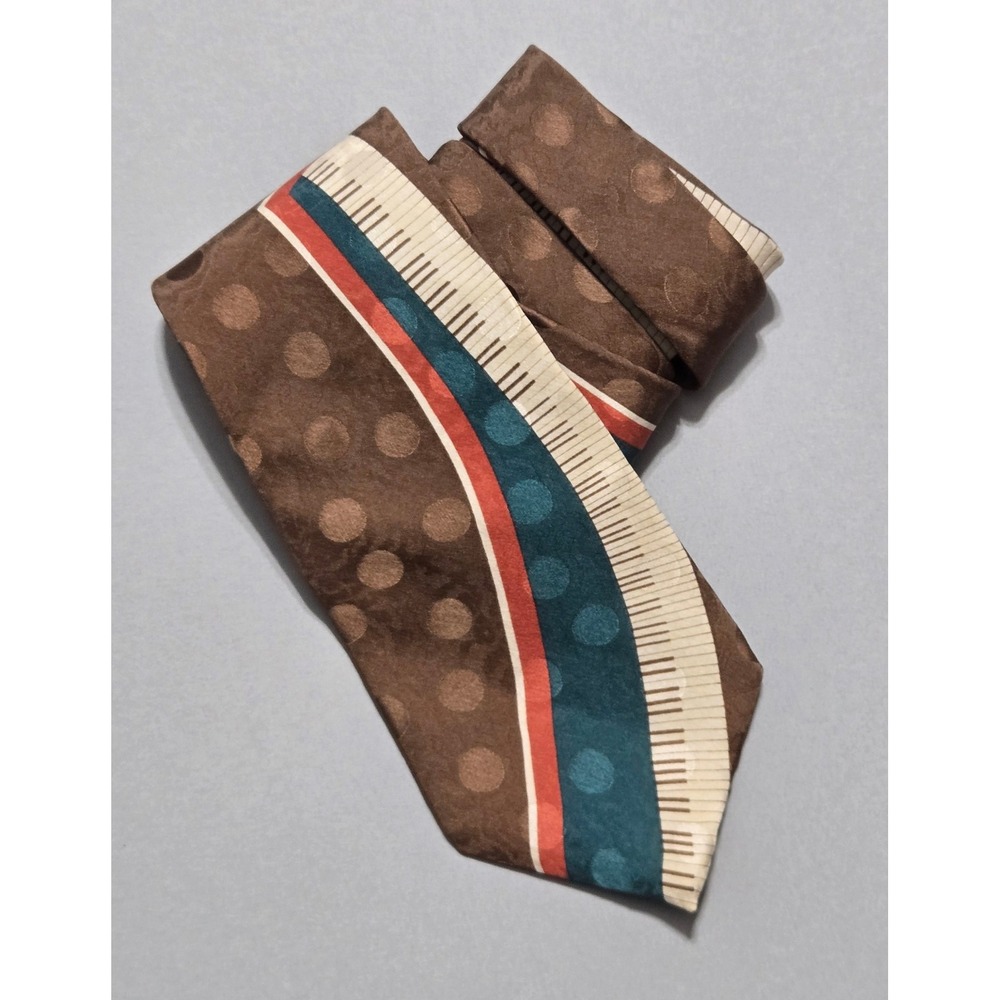 Je Suis Piano Keys Polka Dot Necktie Brown Novelty Music Theme 3.5x57